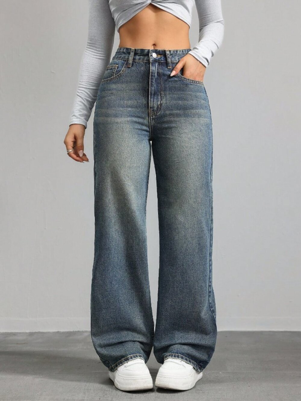 Blue Casual Women's Straight Leg Jeans - Picture 5 of 5